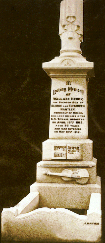 Picture of Wallace Hartley's tomb stone.